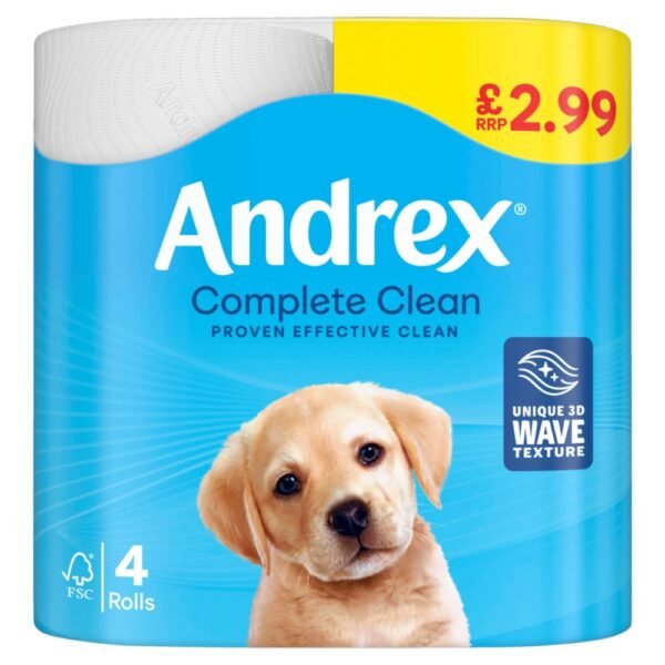 Andrex Complete Clean Toilet Tissues 4 Rolls PMP £2.99